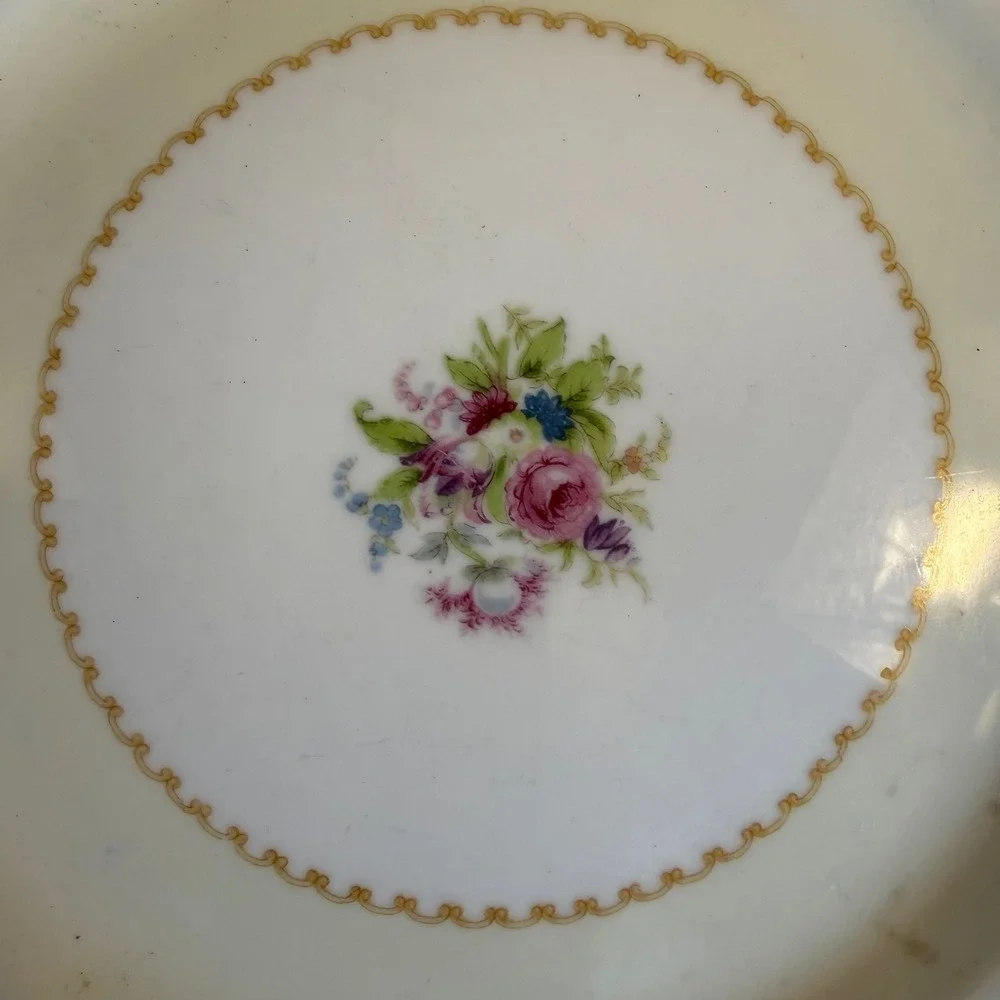 Antique Noritake Mystery‎ Pattern China Plate Occupied Japan Floral Gilded Rim